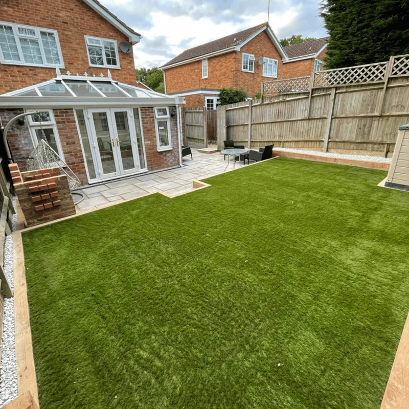 Artificial grass installed in garden